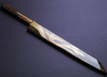 Yoshihiro Mizuyaki Honyaki Mirror Finished Mt.Fuji with Full Moon Yanagi Kiritsuke 24k Gold Phoenix Maki-Urushi Lacquered Rosewood Handle and Saya