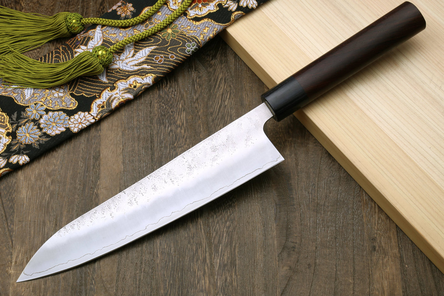 Yoshihiro Nashiji Ginsan Stain Resistant Steel Gyuto Chefs Knife with Shitan Handle 240mm