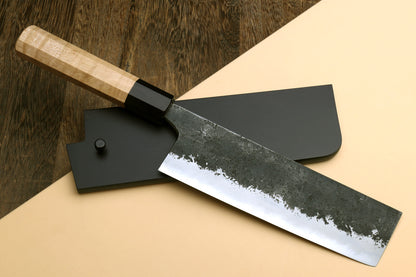 Yoshihiro Nashiji High Carbon White Steel #2 Nakiri Japanese Vegetable Knife with Camphor Handle