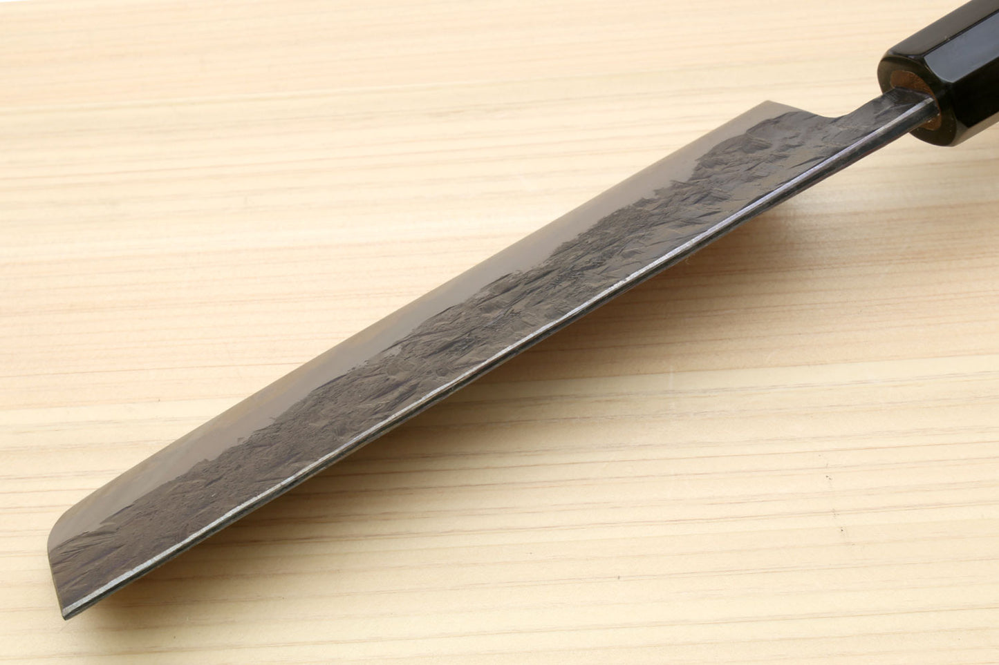 Yoshihiro Nashiji Kurouchi White Steel #2 Stainless Clad Nakiri Vegetable Knife with Kaede Wood Handle