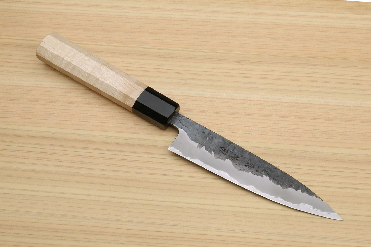 Yoshihiro Nashiji Kurouchi White Steel #2 Stainless Clad Petty Utility Knife with Kaede Wood Handle