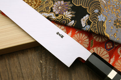 Yoshihiro Powdered High Speed Stainless Steel Mirror Polished Yanagi Sashimi Knife Triple Nickel Silver Ring Ebony Handle