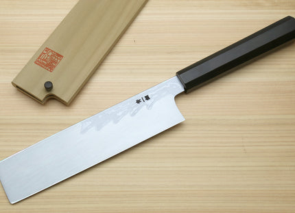 Yoshihiro Suminagashi Blue #1 High Carbon Steel Edo Usuba Japanese vegetable Prep Chopping Chef Knife Ebony wood Handle