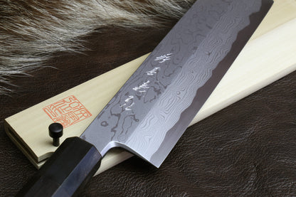 Yoshihiro Suminagashi Blue #1 High Carbon Steel Edo Usuba Japanese vegetable Prep Chopping Chef Knife Ebony wood Handle