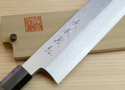 Yoshihiro Suminagashi Blue #1 High Carbon Steel Edo Usuba Japanese vegetable Prep Chopping Chef Knife Ebony wood Handle