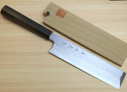 Yoshihiro Suminagashi Blue #1 High Carbon Steel Edo Usuba Japanese vegetable Prep Chopping Chef Knife Ebony wood Handle