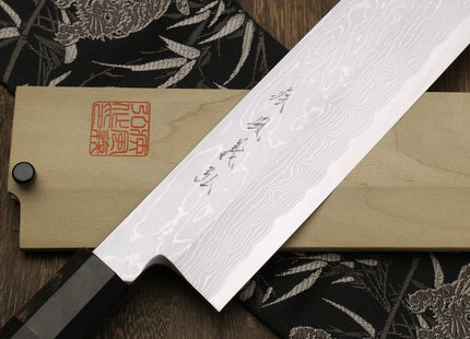 Yoshihiro Suminagashi Blue Steel #1 Kama Usuba Traditional Japanese vegetable Chopping Chef Knife, Ebony Wood Handle