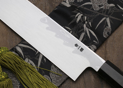Yoshihiro Suminagashi Blue Steel #1 Kama Usuba Traditional Japanese vegetable Chopping Chef Knife, Ebony Wood Handle