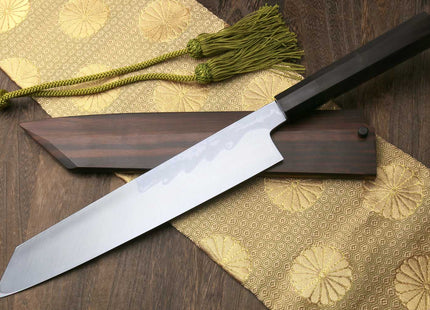 Yoshihiro Suminagashi Blue Steel #1 Kiritsuke Multipurpose Japanese Chef Knife Ebony wood Handle & Saya