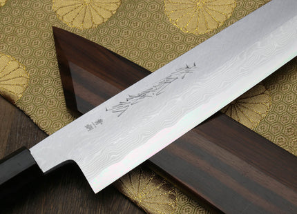 Yoshihiro Suminagashi Blue Steel #1 Kiritsuke Multipurpose Japanese Chef Knife Ebony wood Handle & Saya