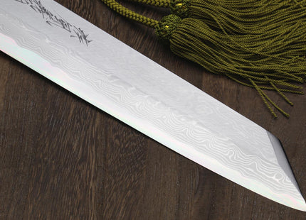 Yoshihiro Suminagashi Blue Steel #1 Kiritsuke Multipurpose Japanese Chef Knife Ebony wood Handle & Saya