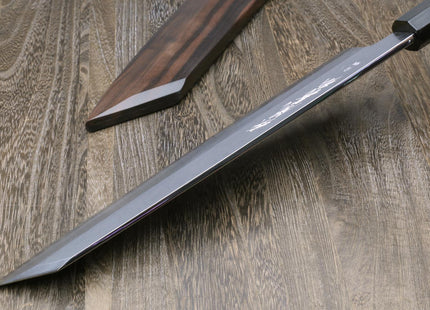 Yoshihiro Suminagashi Blue Steel #1 Kiritsuke Multipurpose Japanese Chef Knife Ebony wood Handle & Saya