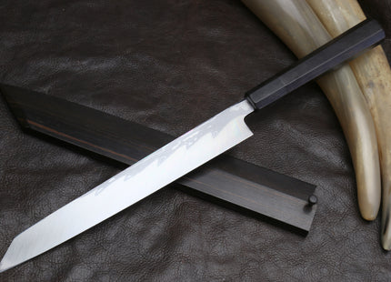Yoshihiro Suminagashi Blue Steel #1 Yanagi Kiritsuke Sushi Sashimi Japanese Knife Ebony Handle with Ebony Saya