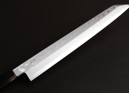 Yoshihiro Suminagashi Blue Steel #1 Yanagi Kiritsuke Sushi Sashimi Japanese Knife Ebony Handle with Ebony Saya