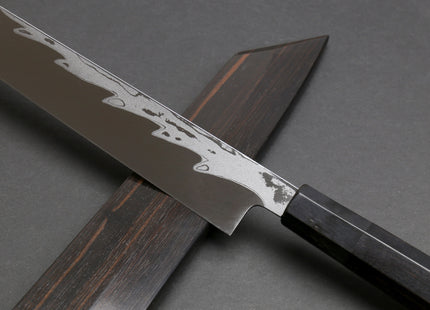 Yoshihiro Suminagashi Blue Steel #1 Yanagi Kiritsuke Sushi Sashimi Japanese Knife Ebony Handle with Ebony Saya