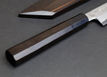 Yoshihiro Suminagashi Blue Steel #1 Yanagi Kiritsuke Sushi Sashimi Japanese Knife Ebony Handle with Ebony Saya