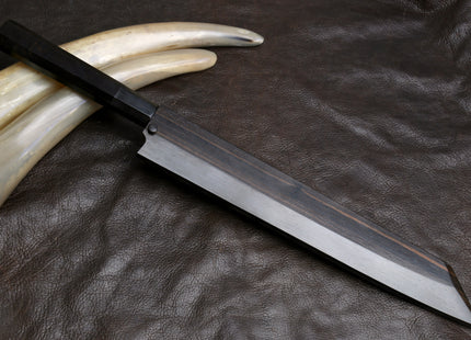 Yoshihiro Suminagashi Blue Steel #1 Yanagi Kiritsuke Sushi Sashimi Japanese Knife Ebony Handle with Ebony Saya