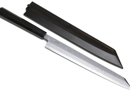 Yoshihiro Suminagashi Blue Steel #1 Yanagi Kiritsuke Sushi Sashimi Japanese Knife Ebony Handle with Ebony Saya