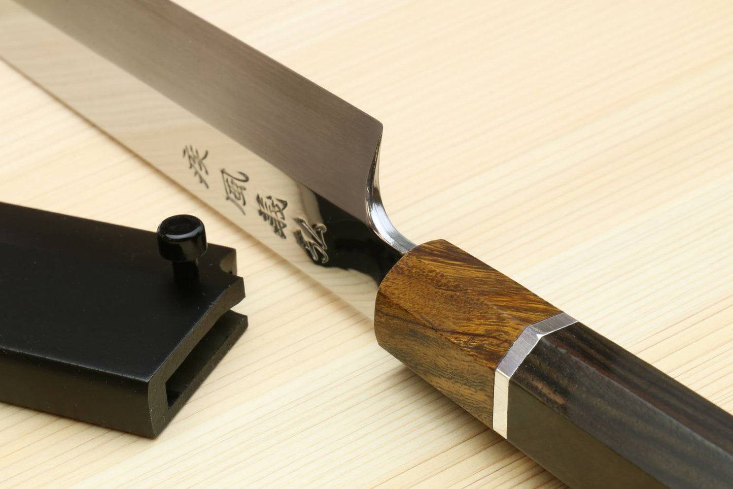 Yoshihiro SVG-10 Semi-Stainless Steel Mirror Finished Yanagi Sushi Sashimi Japanese Knife Ebony Handle with Sterling Silver Ring