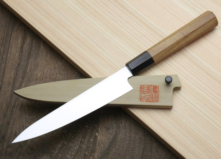 Yoshihiro VG-1 Gold Stainless Steel Petty Japanese Utility Knife Ambrosia Handle with Saya Cover