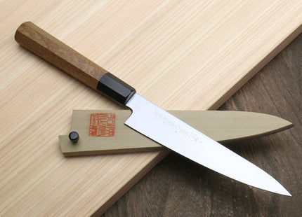 Yoshihiro VG-1 Gold Stainless Steel Petty Japanese Utility Knife Ambrosia Handle with Saya Cover