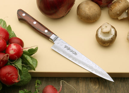 Yoshihiro VG-10 16 Layer Hammered Damascus Stainless Steel Gyuto and Petty Knife Set