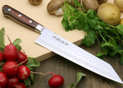 Yoshihiro VG-10 16 Layer Hammered Damascus Stainless Steel Kiritsuke Multipurpose knife 8.25"