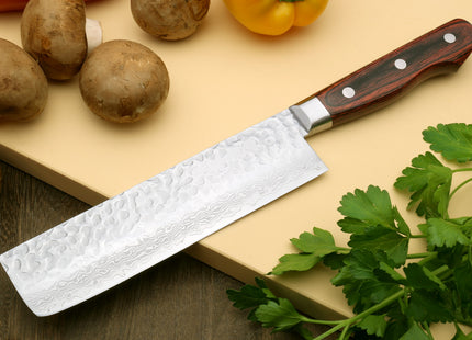 Yoshihiro VG-10 16 Layer Hammered Damascus Stainless Steel Nakiri Vegetable Knife 6.5" (165mm)