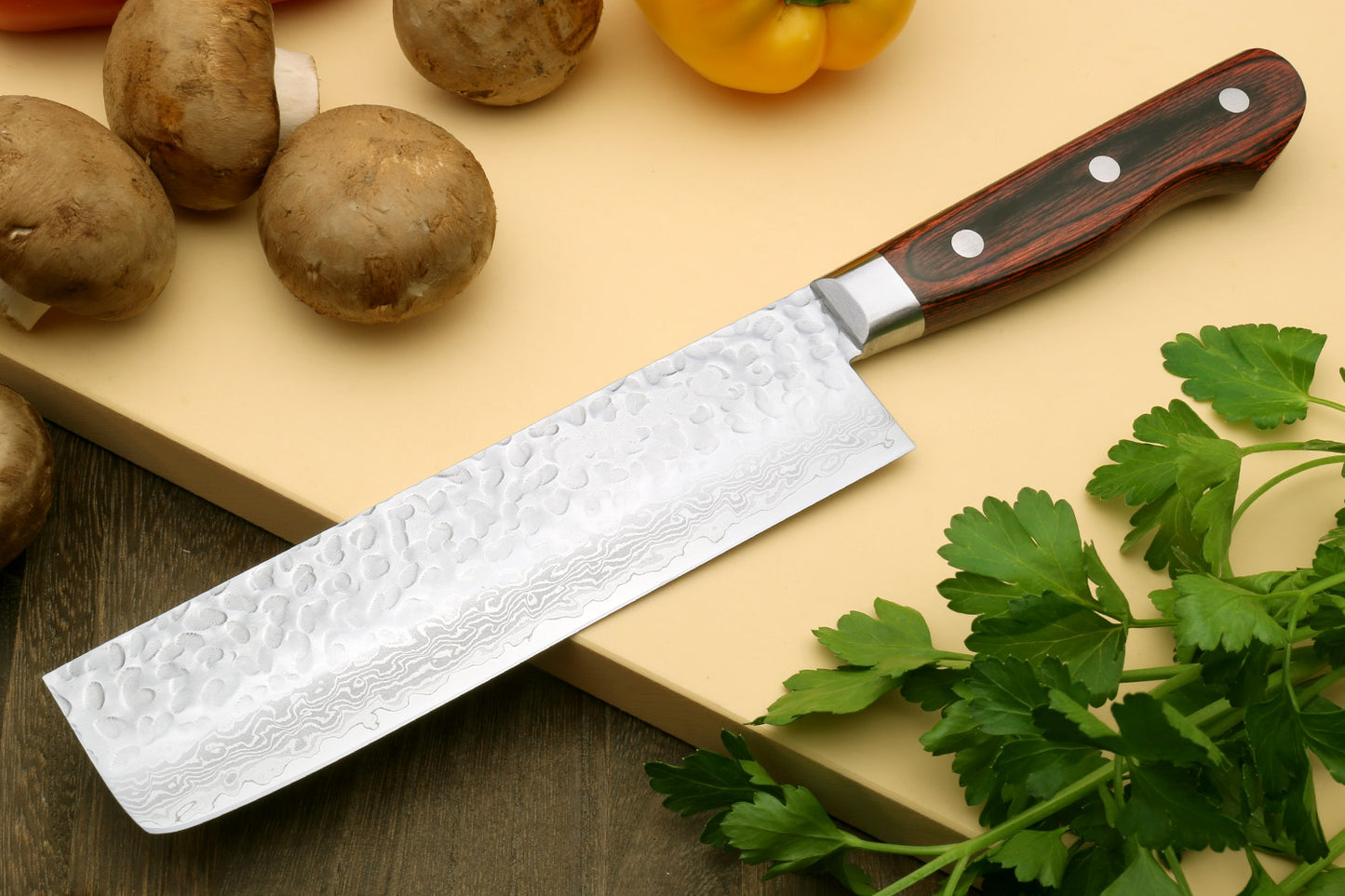 Yoshihiro VG-10 16 Layer Hammered Damascus Stainless Steel Nakiri Vegetable Knife 6.5" (165mm)