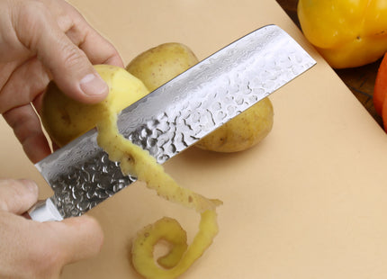 Yoshihiro VG-10 16 Layer Hammered Damascus Stainless Steel Nakiri Vegetable Knife 6.5" (165mm)