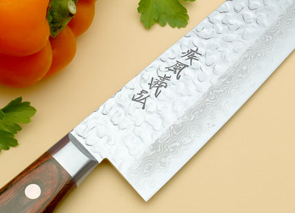 Yoshihiro VG-10 16 Layer Hammered Damascus Stainless Steel Nakiri Vegetable Knife 6.5" (165mm)