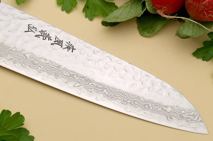 Yoshihiro VG-10 16 Layer Hammered Damascus Stainless Steel Santoku and Paring Knife Set