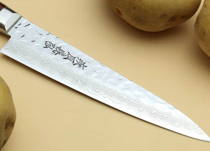 Yoshihiro VG-10 16 Layer Hammered Damascus Stainless Steel Santoku and Petty Knife Set