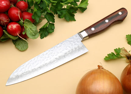 Yoshihiro VG-10 16 Layer Hammered Damascus Stainless Steel Santoku Chef knife