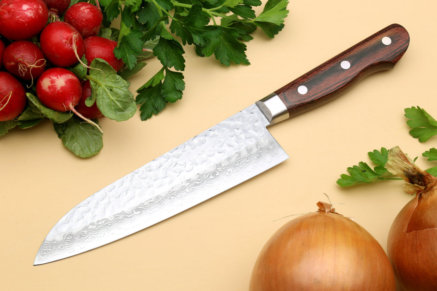 Backside of hammered textured knife
