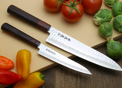 Yoshihiro VG-10 46 Layers Hammered Damascus Gyuto (210mm/240mm) Petty (150mm) Shitan Rosewood Handle Chefs Knife Set