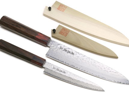 Yoshihiro VG-10 46 Layers Hammered Damascus Gyuto (210mm/240mm) Petty (150mm) Shitan Rosewood Handle Chefs Knife Set